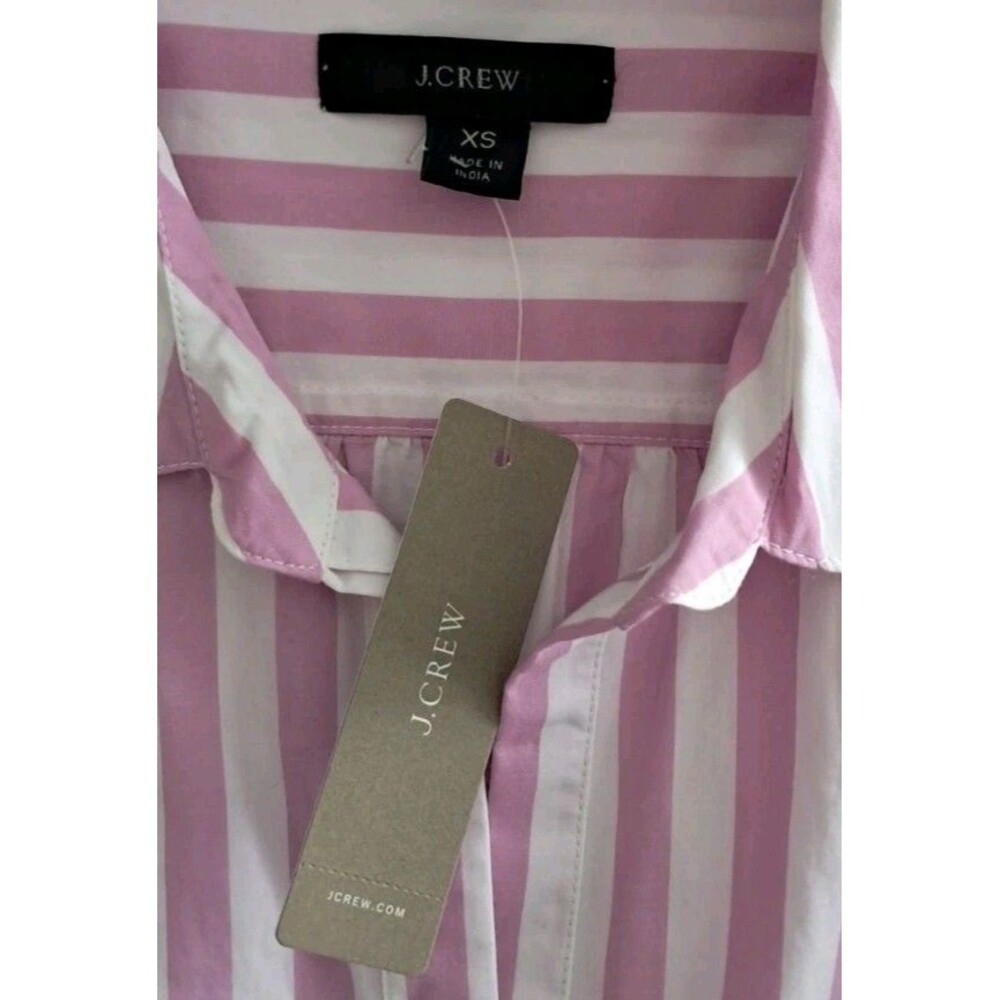 NWT J. Crew Top Women's XS Pink White Collared Popover Tunic Striped Preppy Work - Picture 2 of 13